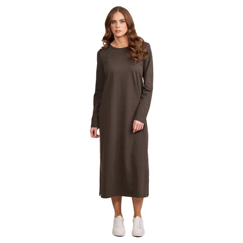 Vassalli Long Sleeve Knit Dress With Tie Back And Contrast Stitch Detail